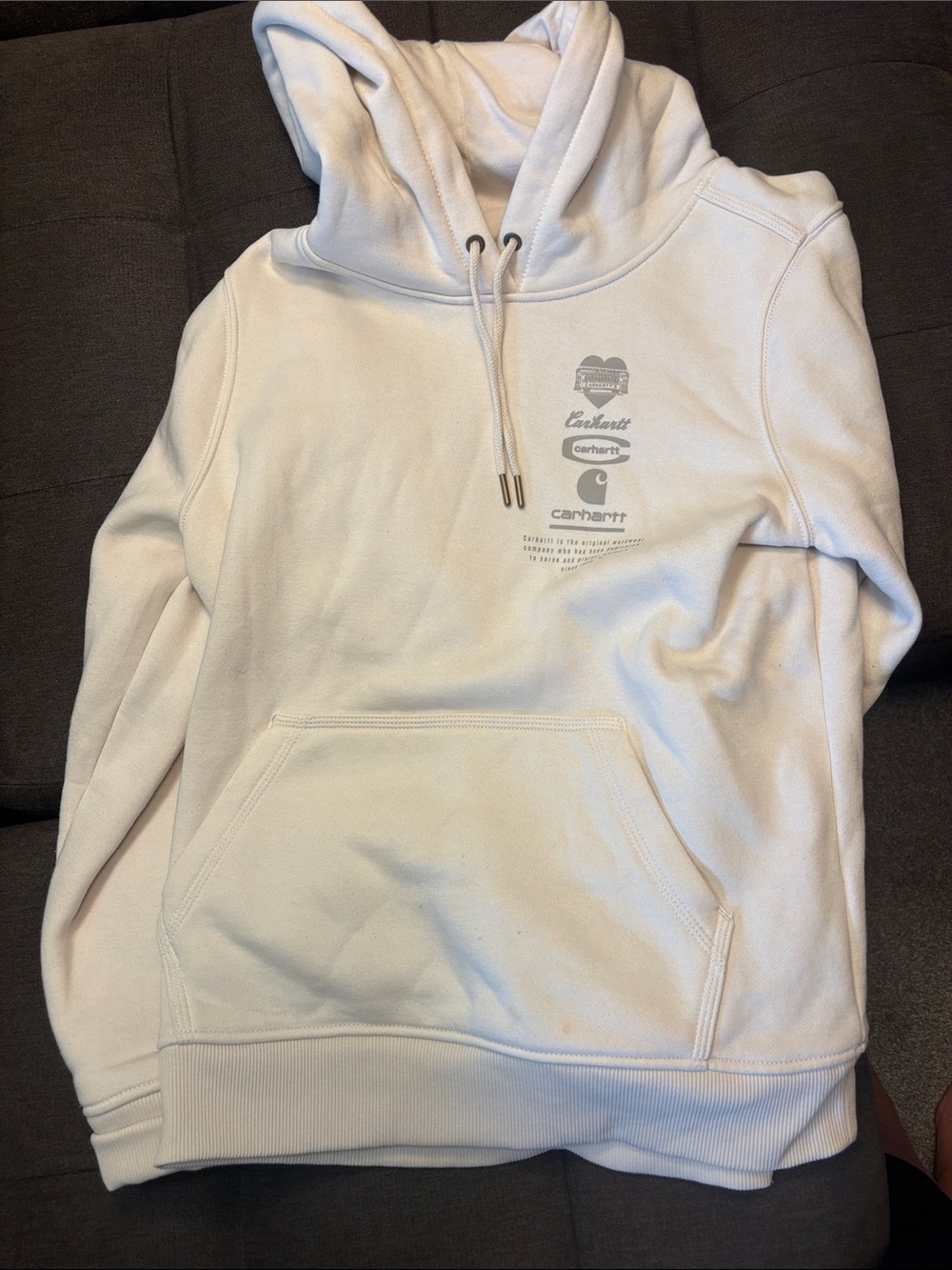 Carhartt Cream Hoodie with Subtle Gray Logo Detail